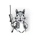 Squirrel standing up with cowboy hat and boots holding a gun tattoo design idea