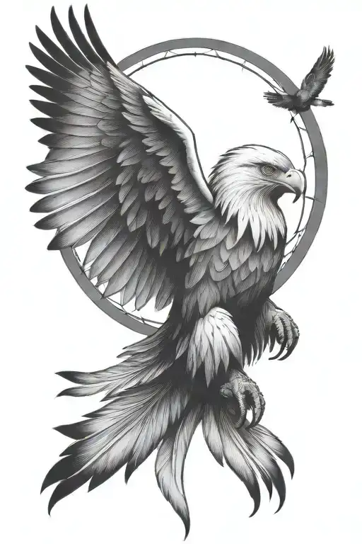 Dreamcatcher with eagle flying in background  tattoo design idea