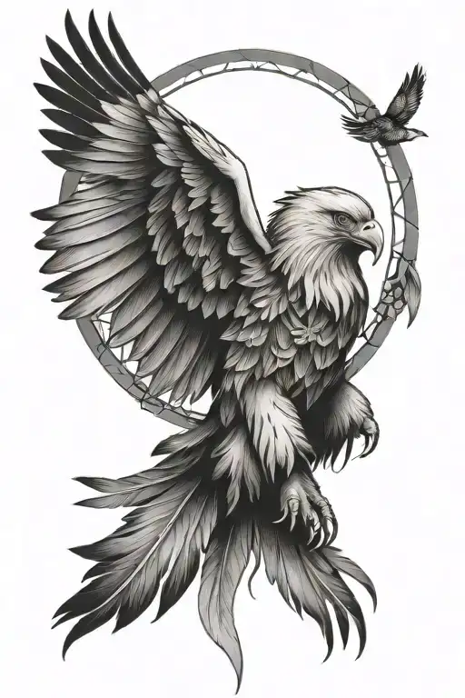 Dreamcatcher with eagle tattoo design idea