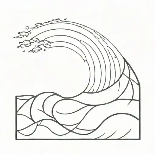A minimalist tattoo of a wave transforming into a sound wave, representing the harmony between music and nature tattoo design idea