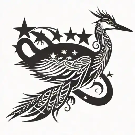 Blue heron with stars tattoo design idea