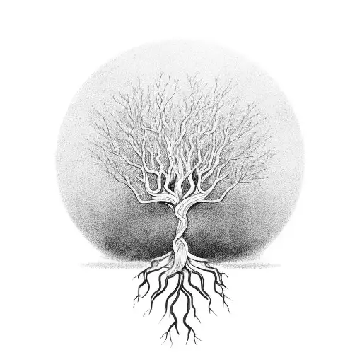 tree of life with a scared and burnt trunk that goes to pretty limbs tattoo design idea