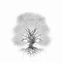 tree of life with a scared and burnt trunk that goes to pretty limbs tattoo design idea