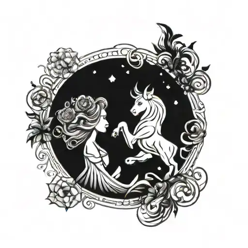 A minimalist tattoo of a celestial scene with a beauty and the beast twist tattoo design idea