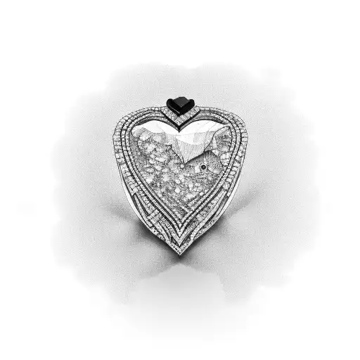 A mosaic broken heart, and on the side: a collection of diamonds and throwing stones, and 1 diamond ring tattoo design idea