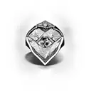 A mosaic broken heart, a collection of diamonds and throwing stones, and 1 diamond ring tattoo design idea