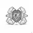 A mosaic broken heart, a collection of diamonds and throwing stones, and 1 diamond ring tattoo design idea