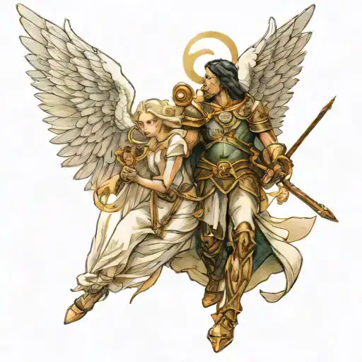 angelic war scene tattoo design idea