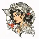 black haired pin up girl side profile tattoo design idea