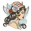 black haired pin up girl side profile tattoo design idea