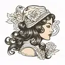black haired pin up girl side profile tattoo design idea