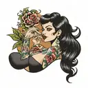black haired pin up girl smoking joint tattoo design idea