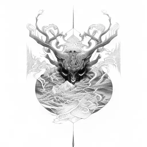  patterns of cursed energy flowing in shades of dark red and black  tattoo design idea