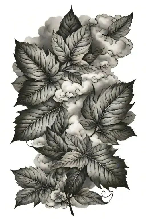 Cloud Japanese Leafs tattoo design idea