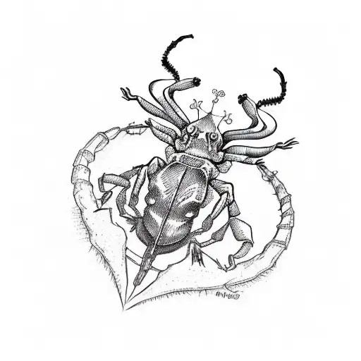 A whimsical sketch style tattoo of a scorpion wearing a crown, sitting on a park bench tattoo design idea