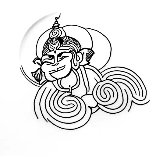 A minimalist design of Lord Hanuman in a meditative pose tattoo design idea