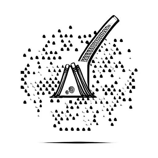 A minimalist design of a cricket bat and ball with a subtle silhouette of MS Dhoni in the background tattoo design idea