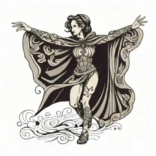 girl with cape dancing  tattoo design idea