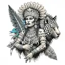 aztec princess with juaguar pelt creepy gothic woman tattoo design idea