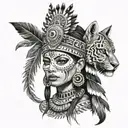 aztec princess with juaguar pelt creepy gothic woman tattoo design idea