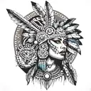 aztec princess with juaguar pelt creepy gothic woman tattoo design idea