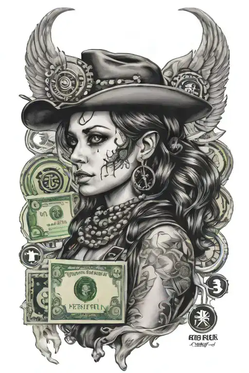 Hacker colt rokh girl dollar tattoo design idea