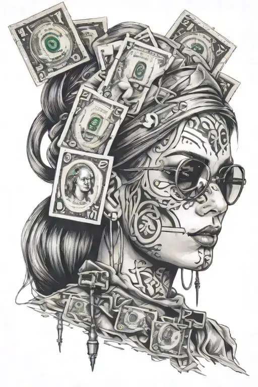 The hacker of weapons, the face of the dollar girl tattoo design idea