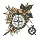 semi colon with sea compass and bow and arrow tattoo design idea