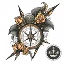 semi colon with sea compass and bow and arrow tattoo design idea