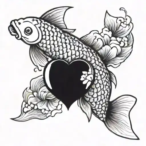 koi fish with heart scales tattoo design idea