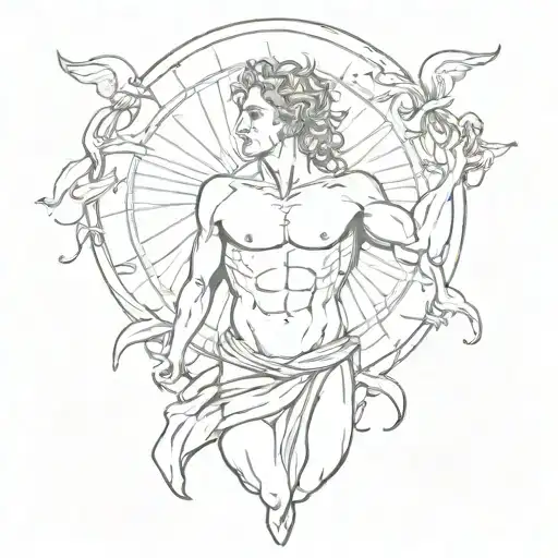 Apollo holds the sun on his back tattoo design idea