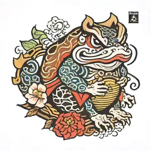 japanese samurai toad on daruma tattoo design idea