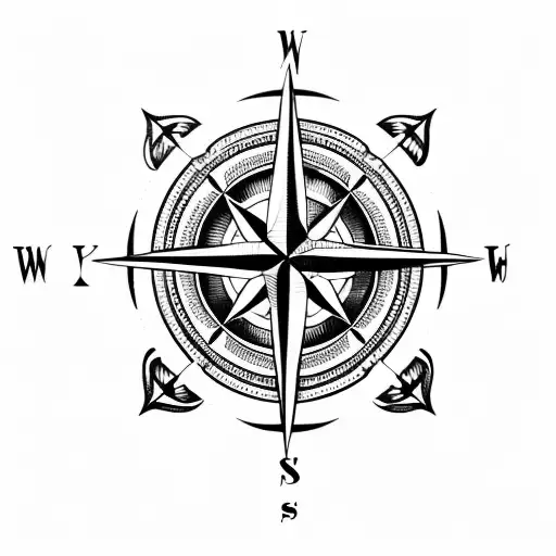 Compass with anchor  tattoo design idea