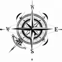 Compass with anchor  tattoo design idea