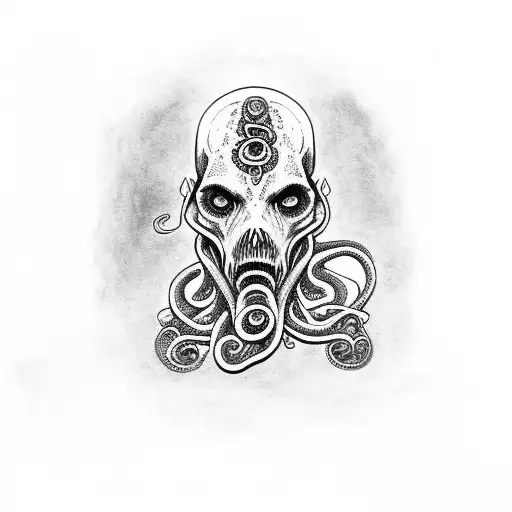 Lovecraft`s portrait  with tentacles tattoo design idea