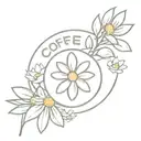 Chamomile, coffee cherry,shaker, karma TEXT with icon font tattoo design idea