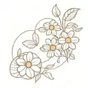 Chamomile, coffee cherry,shaker, karma TEXT with icon font tattoo design idea