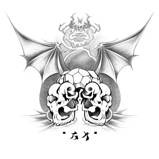 dragon breaking a skull with D&D dice tattoo design idea