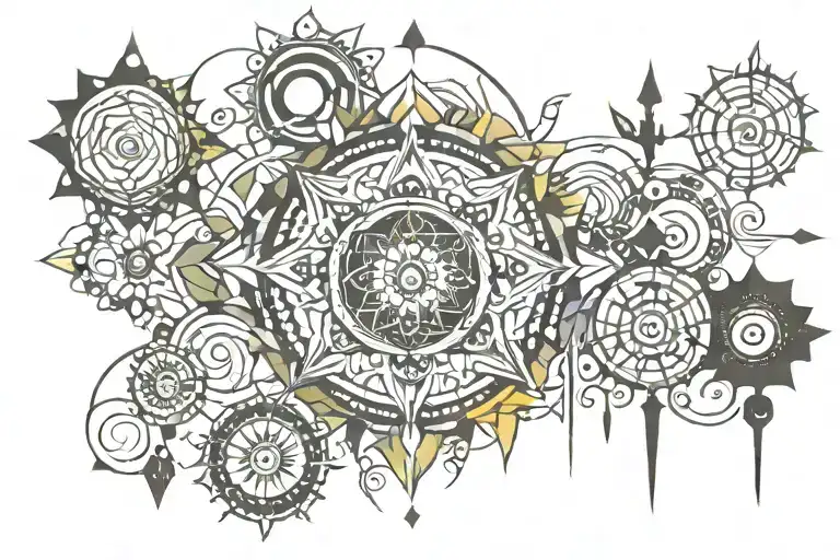 7 chakra symbols tattoo design idea