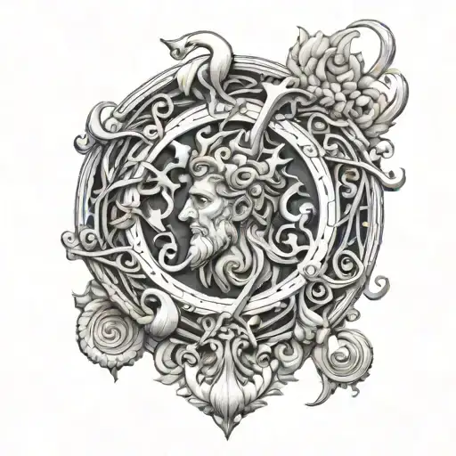 greek god symbol in alchemy tattoo design idea