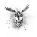 skull viking with 2 crows tattoo design idea