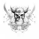 skull viking with 2 crows tattoo design idea