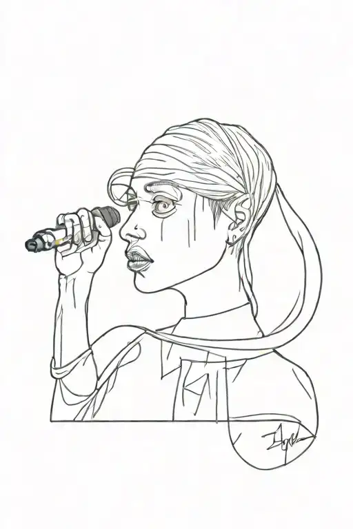 faceless cartoon of Fiona Apple at the 1997 MTV awards holding a moonman and underneath says "this world is bullshit" tattoo design idea
