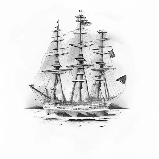 nautical chart with USS Constitution  tattoo design idea