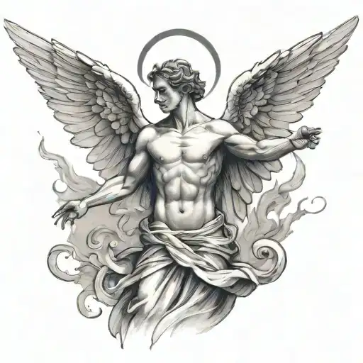 angel admiring his wings spread wide tattoo design idea