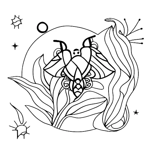 moth and moon tattoo design idea