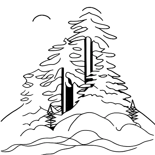 A minimalist tattoo of a hiking trail winding through a Redwood forest tattoo design idea