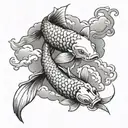 koi fish with cloud background tattoo design idea