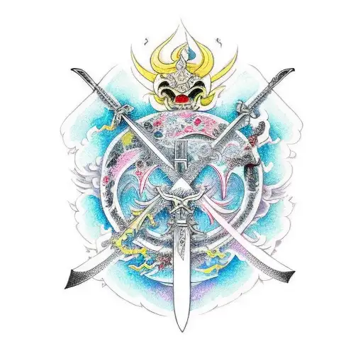 sword with chaos and peace tattoo design idea