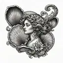 birth of Venus shell with flowers tattoo design idea